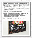 Outdoor exterior metal sign handmade by ToeFishArt. Original, custom, personalized wall decor signs. Canvas, Wood or Metal. Rustic modern farmhouse, cottagecore, vintage, retro, industrial, Americana, primitive, country, coastal, minimalist.