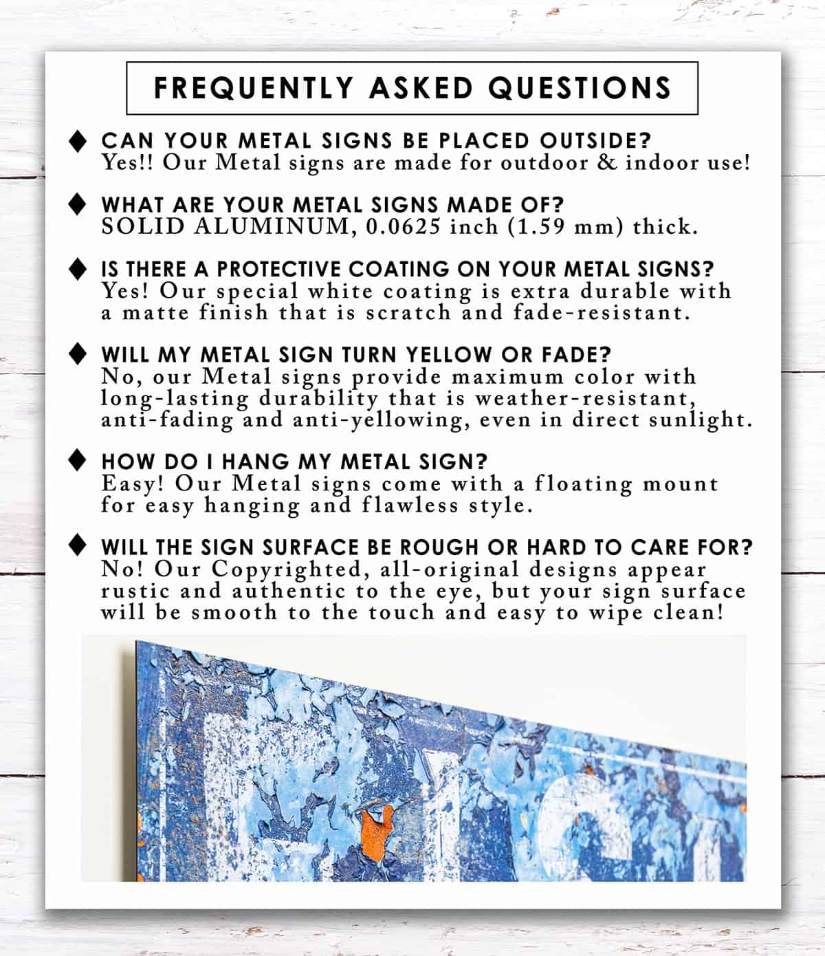 Outdoor exterior metal sign handmade by ToeFishArt. Original, custom, personalized wall decor signs. Canvas, Wood or Metal. Rustic modern farmhouse, cottagecore, vintage, retro, industrial, Americana, primitive, country, coastal, minimalist.