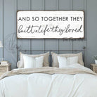 And So Together They Built A Life They Loved Sign handmade by ToeFishArt. Original, custom, personalized wall decor signs. Canvas, Wood or Metal. Rustic modern farmhouse, cottagecore, vintage, retro, industrial, Americana, primitive, country, coastal, minimalist.