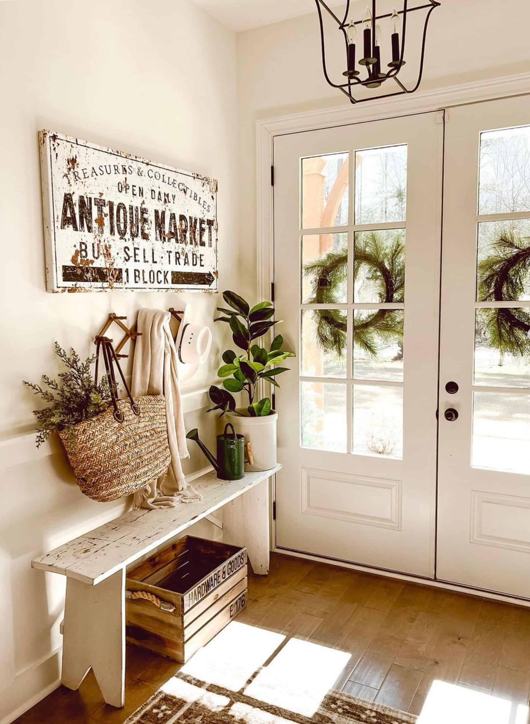 Antique Market Sign handmade by ToeFishArt. Original, custom, personalized wall decor signs. Canvas, Wood or Metal. Rustic modern farmhouse, cottagecore, vintage, retro, industrial, Americana, primitive, country, coastal, minimalist.