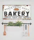 Baked Fresh Daily Bakery Sign Sign handmade by ToeFishArt. Original, custom, personalized wall decor signs. Canvas, Wood or Metal. Rustic modern farmhouse, cottagecore, vintage, retro, industrial, Americana, primitive, country, coastal, minimalist.