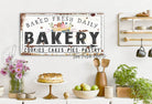 Baked Fresh Daily Bakery Sign Sign handmade by ToeFishArt. Original, custom, personalized wall decor signs. Canvas, Wood or Metal. Rustic modern farmhouse, cottagecore, vintage, retro, industrial, Americana, primitive, country, coastal, minimalist.