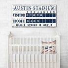 Baseball Scoreboard Sign handmade by ToeFishArt. Original, custom, personalized wall decor signs. Canvas, Wood or Metal. Rustic modern farmhouse, cottagecore, vintage, retro, industrial, Americana, primitive, country, coastal, minimalist.