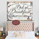 Bed and Breakfast Sign handmade by ToeFishArt. Original, custom, personalized wall decor signs. Canvas, Wood or Metal. Rustic modern farmhouse, cottagecore, vintage, retro, industrial, Americana, primitive, country, coastal, minimalist.