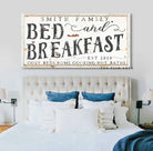 Bed and Breakfast Sign handmade by ToeFishArt. Original, custom, personalized wall decor signs. Canvas, Wood or Metal. Rustic modern farmhouse, cottagecore, vintage, retro, industrial, Americana, primitive, country, coastal, minimalist.