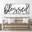 Blessed Sign handmade by ToeFishArt. Original, custom, personalized wall decor signs. Canvas, Wood or Metal. Rustic modern farmhouse, cottagecore, vintage, retro, industrial, Americana, primitive, country, coastal, minimalist.