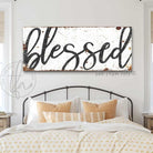 Blessed Sign handmade by ToeFishArt. Original, custom, personalized wall decor signs. Canvas, Wood or Metal. Rustic modern farmhouse, cottagecore, vintage, retro, industrial, Americana, primitive, country, coastal, minimalist.