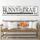 Bunny Trail Sign handmade by ToeFishArt. Original, custom, personalized wall decor signs. Canvas, Wood or Metal. Rustic modern farmhouse, cottagecore, vintage, retro, industrial, Americana, primitive, country, coastal, minimalist.