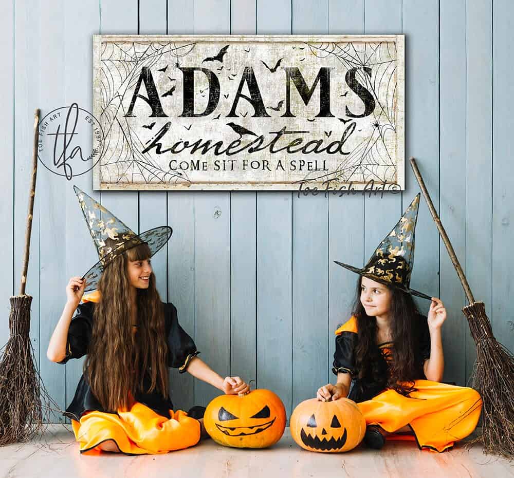 Come Sit For A Spell Sign handmade by ToeFishArt. Original, custom, personalized wall decor signs. Canvas, Wood or Metal. Rustic modern farmhouse, cottagecore, vintage, retro, industrial, Americana, primitive, country, coastal, minimalist.