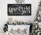 Evergreen Acres Christmas Trees Sign handmade by ToeFishArt. Original, custom, personalized wall decor signs. Canvas, Wood or Metal. Rustic modern farmhouse, cottagecore, vintage, retro, industrial, Americana, primitive, country, coastal, minimalist.