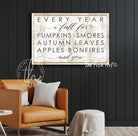Every Year I Fall For Sign handmade by ToeFishArt. Original, custom, personalized wall decor signs. Canvas, Wood or Metal. Rustic modern farmhouse, cottagecore, vintage, retro, industrial, Americana, primitive, country, coastal, minimalist.