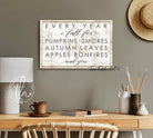 Every Year I Fall For Sign handmade by ToeFishArt. Original, custom, personalized wall decor signs. Canvas, Wood or Metal. Rustic modern farmhouse, cottagecore, vintage, retro, industrial, Americana, primitive, country, coastal, minimalist.