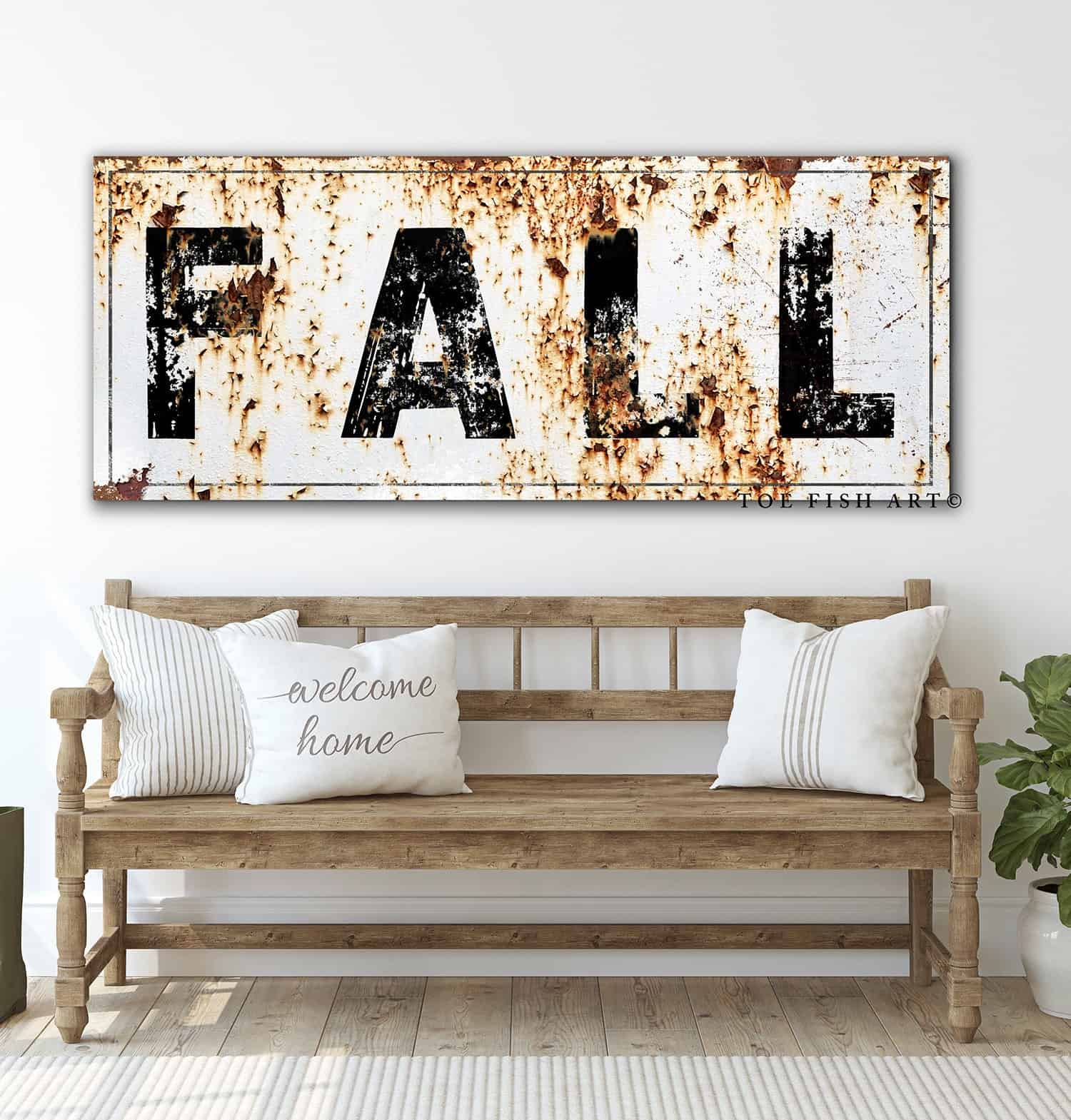 Fall Sign handmade by ToeFishArt. Original, custom, personalized wall decor signs. Canvas, Wood or Metal. Rustic modern farmhouse, cottagecore, vintage, retro, industrial, Americana, primitive, country, coastal, minimalist.