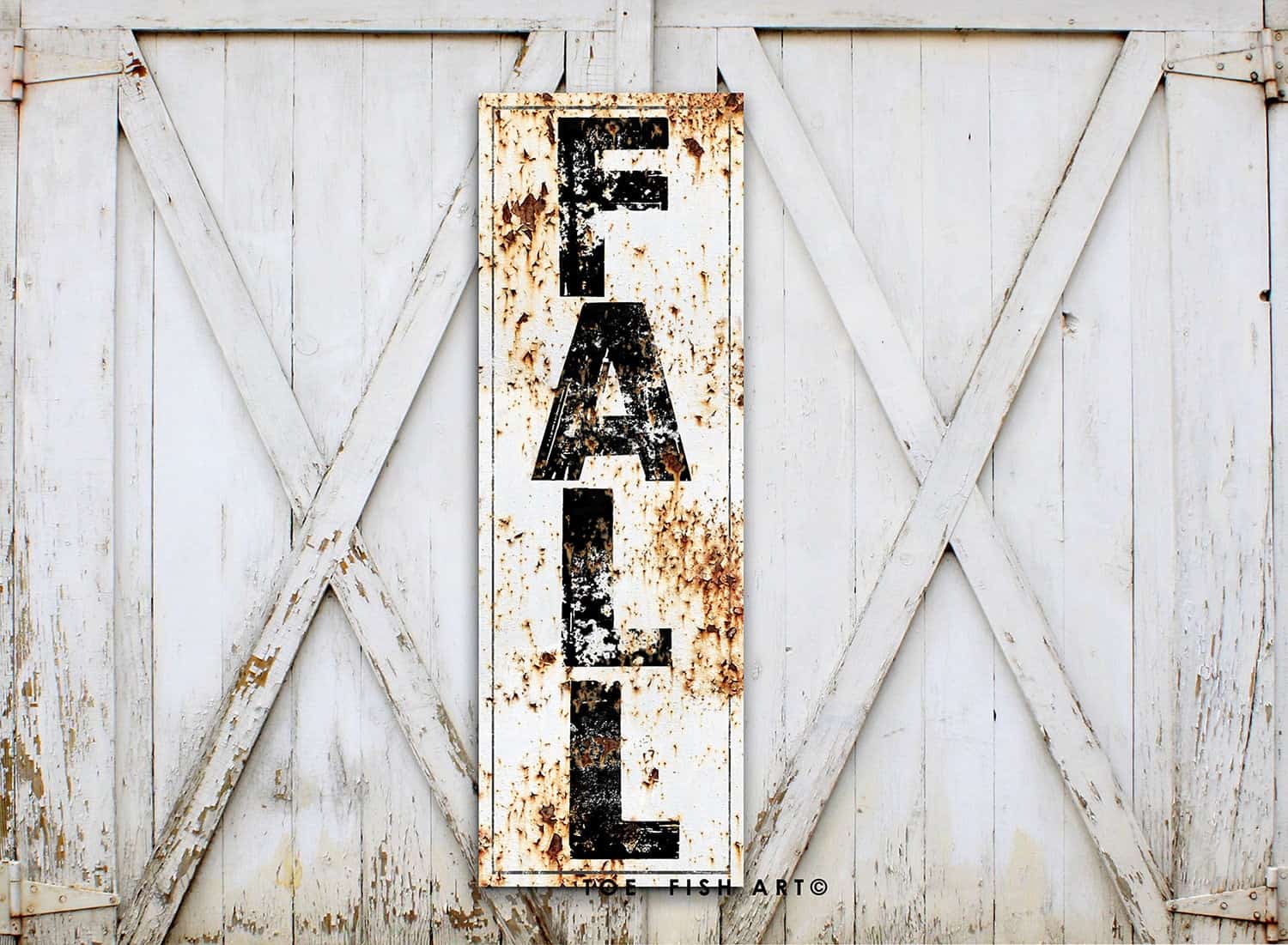 Fall Sign handmade by ToeFishArt. Original, custom, personalized wall decor signs. Canvas, Wood or Metal. Rustic modern farmhouse, cottagecore, vintage, retro, industrial, Americana, primitive, country, coastal, minimalist.