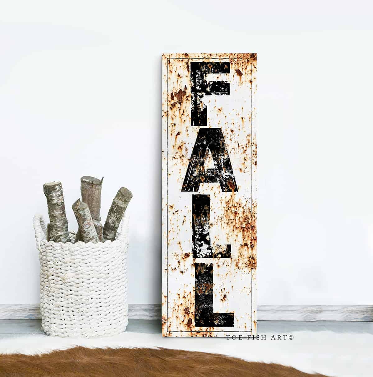 Fall Sign handmade by ToeFishArt. Original, custom, personalized wall decor signs. Canvas, Wood or Metal. Rustic modern farmhouse, cottagecore, vintage, retro, industrial, Americana, primitive, country, coastal, minimalist.
