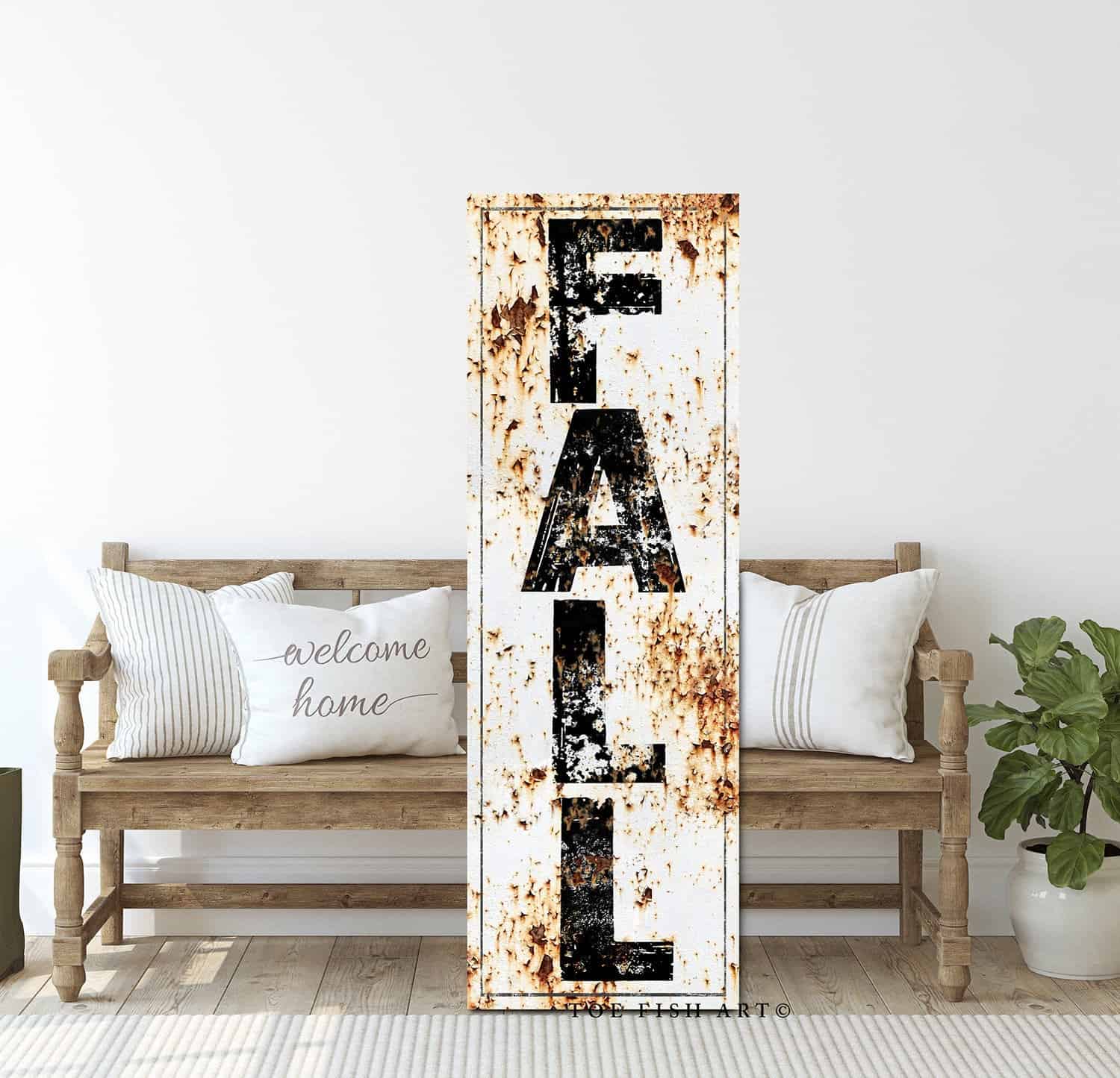 Fall Sign handmade by ToeFishArt. Original, custom, personalized wall decor signs. Canvas, Wood or Metal. Rustic modern farmhouse, cottagecore, vintage, retro, industrial, Americana, primitive, country, coastal, minimalist.