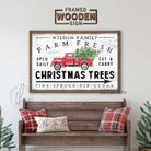 Farm Fresh Christmas Trees Personalized Family Name Sign, Rustic Holiday Christmas Wall Art Vintage Shiplap Framed Hardwood Sign handmade by ToeFishArt. Original, custom, personalized wall decor signs. Canvas, Wood or Metal. Rustic modern farmhouse, cottagecore, vintage, retro, industrial, Americana, primitive, country, coastal, minimalist.