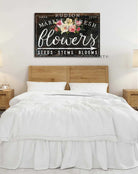 Flower Market Personalized Custom Family Name Sign Vintage Farmhouse Wall Décor handmade by ToeFishArt. Original, custom, personalized wall decor signs. Canvas, Wood or Metal. Rustic modern farmhouse, cottagecore, vintage, retro, industrial, Americana, primitive, country, coastal, minimalist.