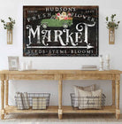 Fresh Flower Market Sign handmade by ToeFishArt. Original, custom, personalized wall decor signs. Canvas, Wood or Metal. Rustic modern farmhouse, cottagecore, vintage, retro, industrial, Americana, primitive, country, coastal, minimalist.