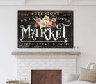 Fresh Flower Market Sign handmade by ToeFishArt. Original, custom, personalized wall decor signs. Canvas, Wood or Metal. Rustic modern farmhouse, cottagecore, vintage, retro, industrial, Americana, primitive, country, coastal, minimalist.