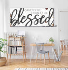 Grateful Thankful Blessed Sign handmade by ToeFishArt. Original, custom, personalized wall decor signs. Canvas, Wood or Metal. Rustic modern farmhouse, cottagecore, vintage, retro, industrial, Americana, primitive, country, coastal, minimalist.