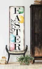 Happy Easter Sign, Easter Spring Decoration, Porch Leaner Canvas Sign for Covered Entryway, Foyer ToeFishArt handmade by ToeFishArt. Original, custom, personalized wall decor signs. Canvas, Wood or Metal. Rustic modern farmhouse, cottagecore, vintage, retro, industrial, Americana, primitive, country, coastal, minimalist.