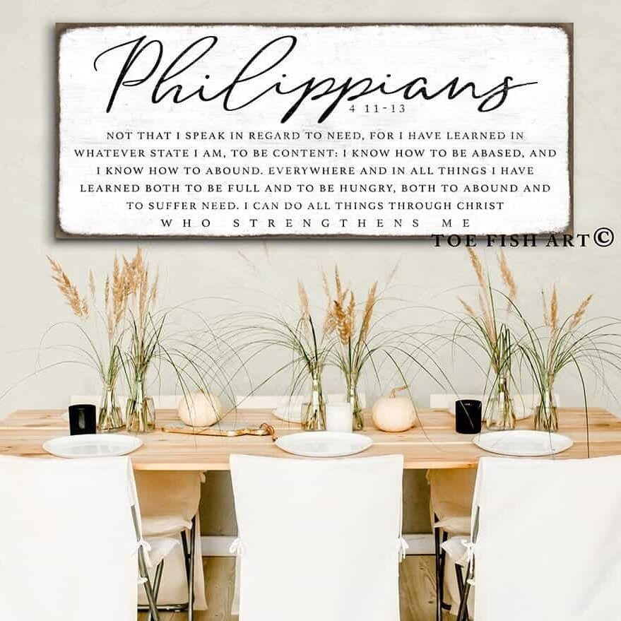 I Can Do All Things Through Christ Sign handmade by ToeFishArt. Original, custom, personalized wall decor signs. Canvas, Wood or Metal. Rustic modern farmhouse, cottagecore, vintage, retro, industrial, Americana, primitive, country, coastal, minimalist.