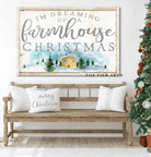 I'm Dreaming of a Farmhouse Christmas Sign handmade by ToeFishArt. Original, custom, personalized wall decor signs. Canvas, Wood or Metal. Rustic modern farmhouse, cottagecore, vintage, retro, industrial, Americana, primitive, country, coastal, minimalist.
