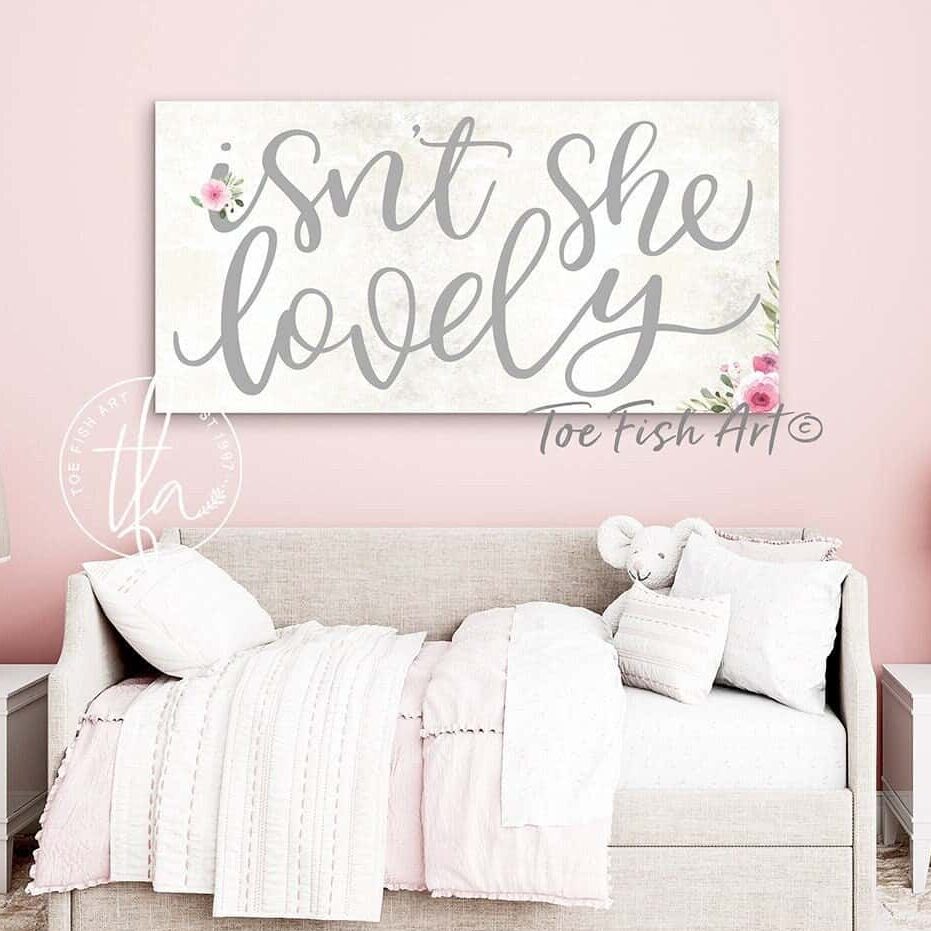 Isn't She Lovely Sign handmade by ToeFishArt. Original, custom, personalized wall decor signs. Canvas, Wood or Metal. Rustic modern farmhouse, cottagecore, vintage, retro, industrial, Americana, primitive, country, coastal, minimalist.