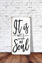 It Is Well With My Soul Sign handmade by ToeFishArt. Original, custom, personalized wall decor signs. Canvas, Wood or Metal. Rustic modern farmhouse, cottagecore, vintage, retro, industrial, Americana, primitive, country, coastal, minimalist.