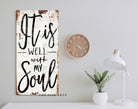 It Is Well With My Soul Sign handmade by ToeFishArt. Original, custom, personalized wall decor signs. Canvas, Wood or Metal. Rustic modern farmhouse, cottagecore, vintage, retro, industrial, Americana, primitive, country, coastal, minimalist.