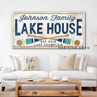 Lake House Sign handmade by ToeFishArt. Original, custom, personalized wall decor signs. Canvas, Wood or Metal. Rustic modern farmhouse, cottagecore, vintage, retro, industrial, Americana, primitive, country, coastal, minimalist.