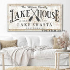 Lake House Sign handmade by ToeFishArt. Original, custom, personalized wall decor signs. Canvas, Wood or Metal. Rustic modern farmhouse, cottagecore, vintage, retro, industrial, Americana, primitive, country, coastal, minimalist.