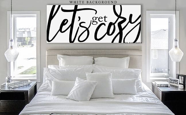 Let's Get Cozy Sign handmade by ToeFishArt. Original, custom, personalized wall decor signs. Canvas, Wood or Metal. Rustic modern farmhouse, cottagecore, vintage, retro, industrial, Americana, primitive, country, coastal, minimalist.