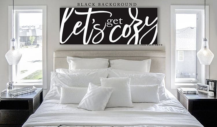 Let's Get Cozy Sign handmade by ToeFishArt. Original, custom, personalized wall decor signs. Canvas, Wood or Metal. Rustic modern farmhouse, cottagecore, vintage, retro, industrial, Americana, primitive, country, coastal, minimalist.