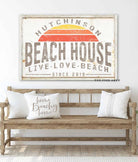 Live Love Beach Beach House Sign handmade by ToeFishArt. Original, custom, personalized wall decor signs. Canvas, Wood or Metal. Rustic modern farmhouse, cottagecore, vintage, retro, industrial, Americana, primitive, country, coastal, minimalist.