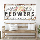Market Fresh Flowers Sign handmade by ToeFishArt. Original, custom, personalized wall decor signs. Canvas, Wood or Metal. Rustic modern farmhouse, cottagecore, vintage, retro, industrial, Americana, primitive, country, coastal, minimalist.