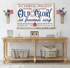 Old Glory Fireworks Company Sign handmade by ToeFishArt. Original, custom, personalized wall decor signs. Canvas, Wood or Metal. Rustic modern farmhouse, cottagecore, vintage, retro, industrial, Americana, primitive, country, coastal, minimalist.