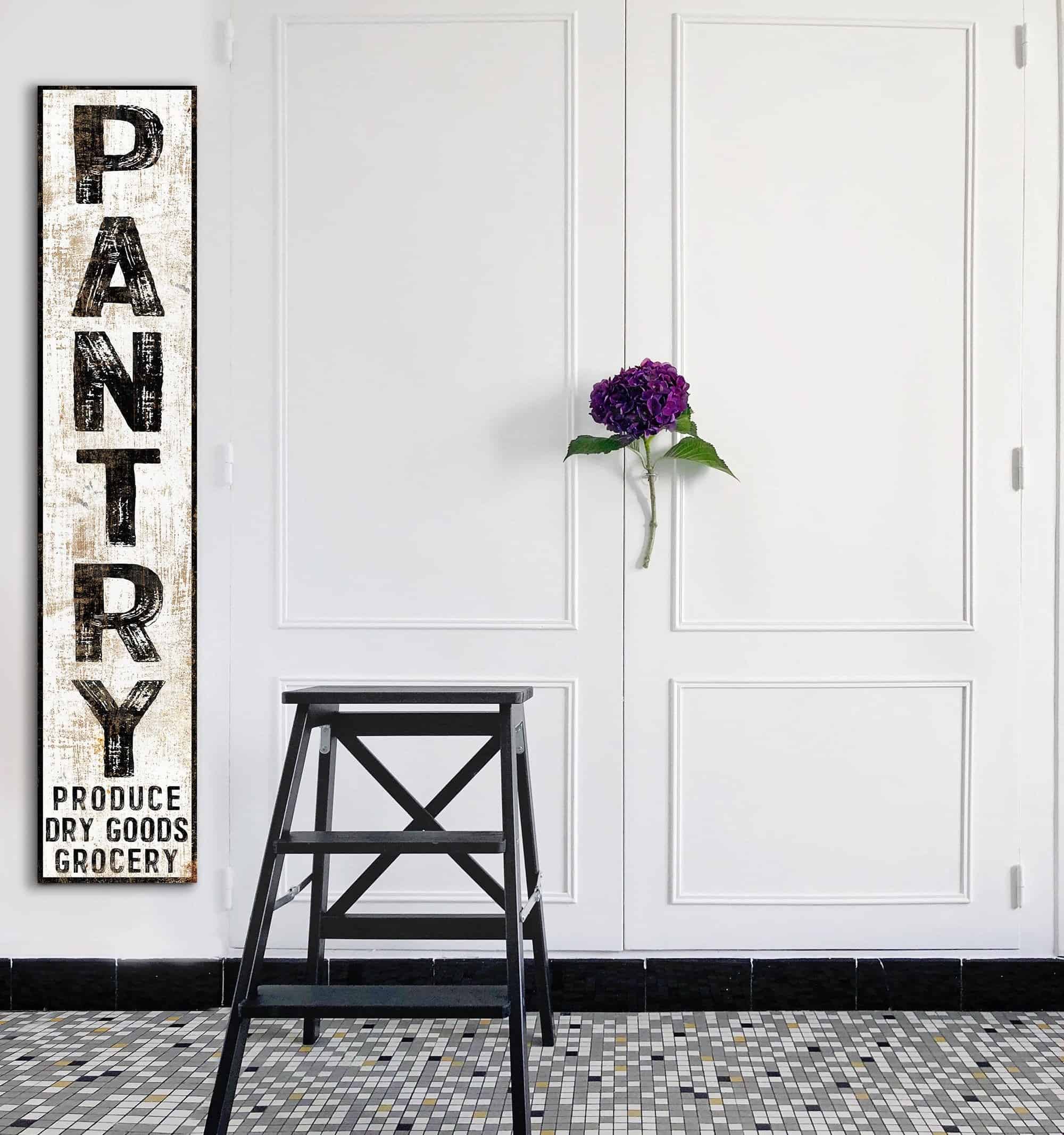 Pantry Produce Dry Goods Grocery Sign handmade by ToeFishArt. Original, custom, personalized wall decor signs. Canvas, Wood or Metal. Rustic modern farmhouse, cottagecore, vintage, retro, industrial, Americana, primitive, country, coastal, minimalist.