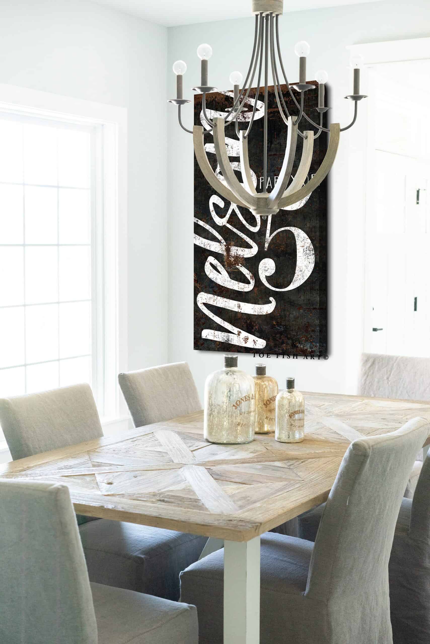 Party Of Sign handmade by ToeFishArt. Original, custom, personalized wall decor signs. Canvas, Wood or Metal. Rustic modern farmhouse, cottagecore, vintage, retro, industrial, Americana, primitive, country, coastal, minimalist.