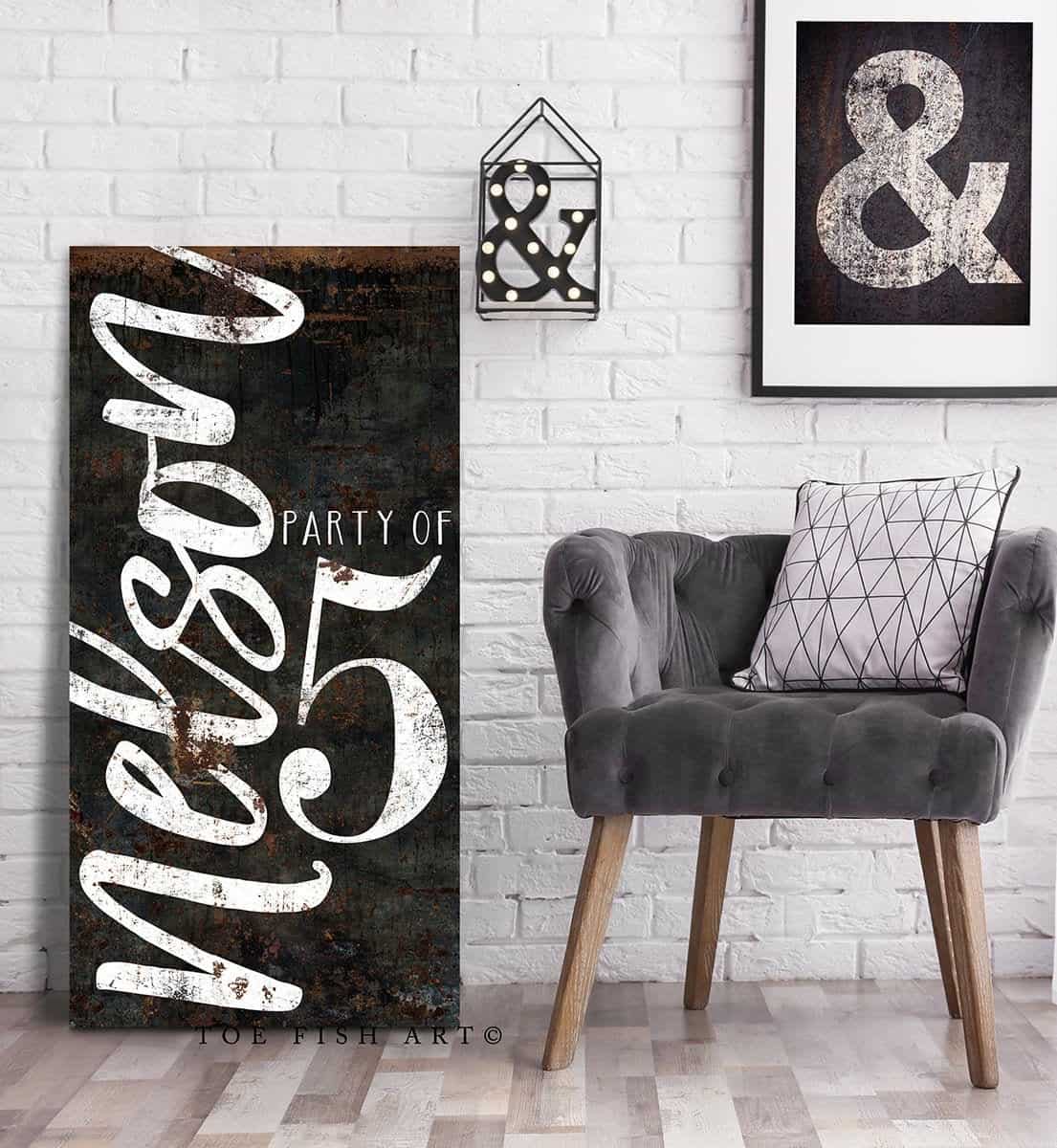 Party Of Sign handmade by ToeFishArt. Original, custom, personalized wall decor signs. Canvas, Wood or Metal. Rustic modern farmhouse, cottagecore, vintage, retro, industrial, Americana, primitive, country, coastal, minimalist.