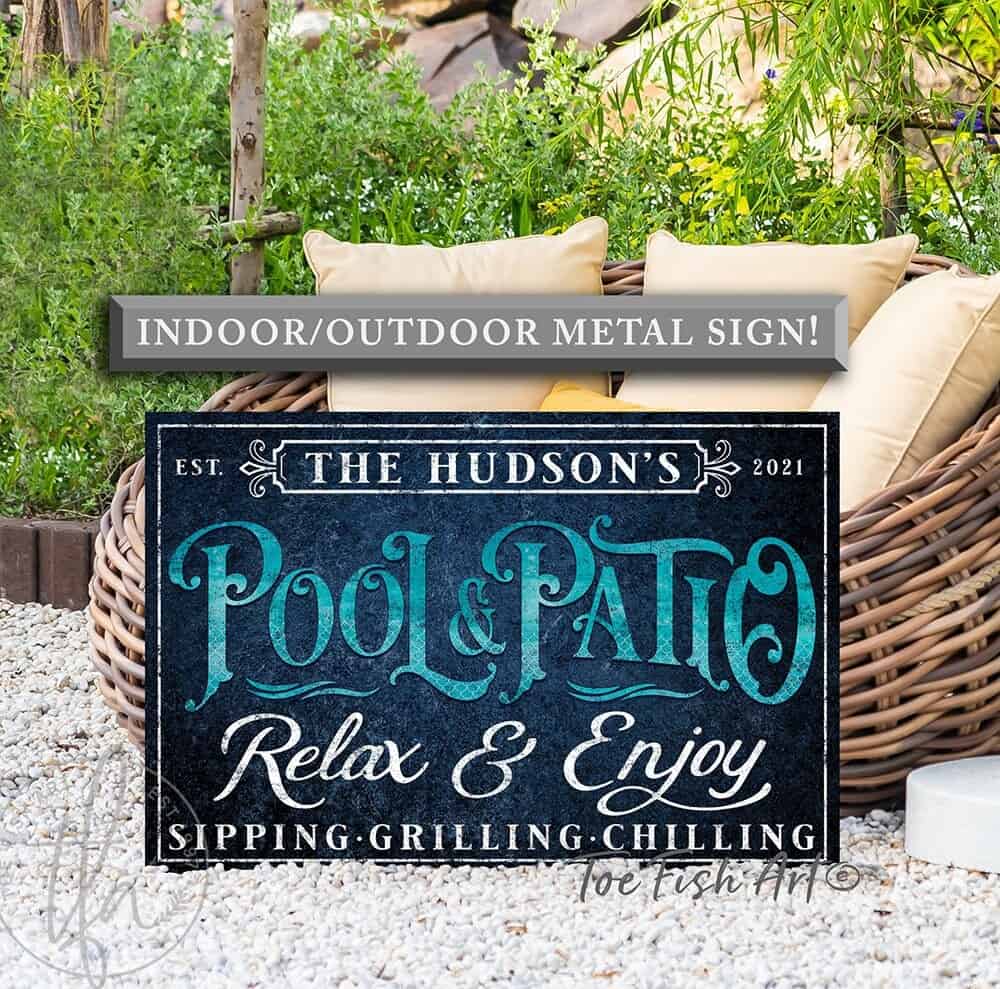Pool & Patio Outdoor Metal Sign | Personalized Family Name Wall Art De ...