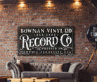 Record Co Sign handmade by ToeFishArt. Original, custom, personalized wall decor signs. Canvas, Wood or Metal. Rustic modern farmhouse, cottagecore, vintage, retro, industrial, Americana, primitive, country, coastal, minimalist.