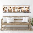 Rustic Cattle "Marquee"-Style Sign handmade by ToeFishArt. Original, custom, personalized wall decor signs. Canvas, Wood or Metal. Rustic modern farmhouse, cottagecore, vintage, retro, industrial, Americana, primitive, country, coastal, minimalist.