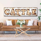 Rustic Cattle "Marquee"-Style Sign handmade by ToeFishArt. Original, custom, personalized wall decor signs. Canvas, Wood or Metal. Rustic modern farmhouse, cottagecore, vintage, retro, industrial, Americana, primitive, country, coastal, minimalist.