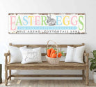 Rustic Easter Eggs Sign Egg Hunt Cottontail Lane handmade by ToeFishArt. Original, custom, personalized wall decor signs. Canvas, Wood or Metal. Rustic modern farmhouse, cottagecore, vintage, retro, industrial, Americana, primitive, country, coastal, minimalist.
