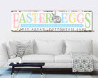 Rustic Easter Eggs Sign Egg Hunt Cottontail Lane handmade by ToeFishArt. Original, custom, personalized wall decor signs. Canvas, Wood or Metal. Rustic modern farmhouse, cottagecore, vintage, retro, industrial, Americana, primitive, country, coastal, minimalist.