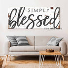 Simply Blessed Sign handmade by ToeFishArt. Original, custom, personalized wall decor signs. Canvas, Wood or Metal. Rustic modern farmhouse, cottagecore, vintage, retro, industrial, Americana, primitive, country, coastal, minimalist.