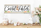 Spring Decor Easter Decoration Cottontail's Carrot Patch Wall Art handmade by ToeFishArt. Original, custom, personalized wall decor signs. Canvas, Wood or Metal. Rustic modern farmhouse, cottagecore, vintage, retro, industrial, Americana, primitive, country, coastal, minimalist.