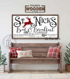 St. Nicks Bed & Breakfast Sign handmade by ToeFishArt. Original, custom, personalized wall decor signs. Canvas, Wood or Metal. Rustic modern farmhouse, cottagecore, vintage, retro, industrial, Americana, primitive, country, coastal, minimalist.